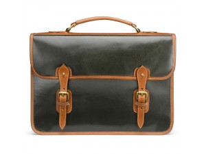Harrold Wymington Leather Briefcase in Green and Tan